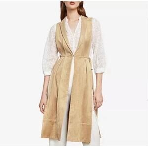 NWT BCBGMaxazria Gaia Faux Suede Vest Long Side Tie Side Khaki Size XXS